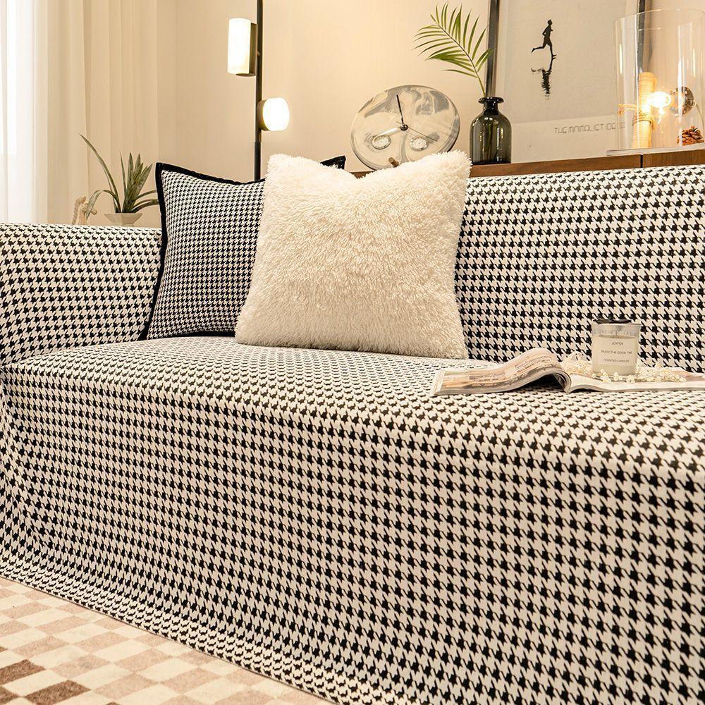 Capa de sofá de chenille para criança, capa de toalha de sofá, protetor de móveis com fundo antiderrapante, capa de sofá geométrica retrô, gato