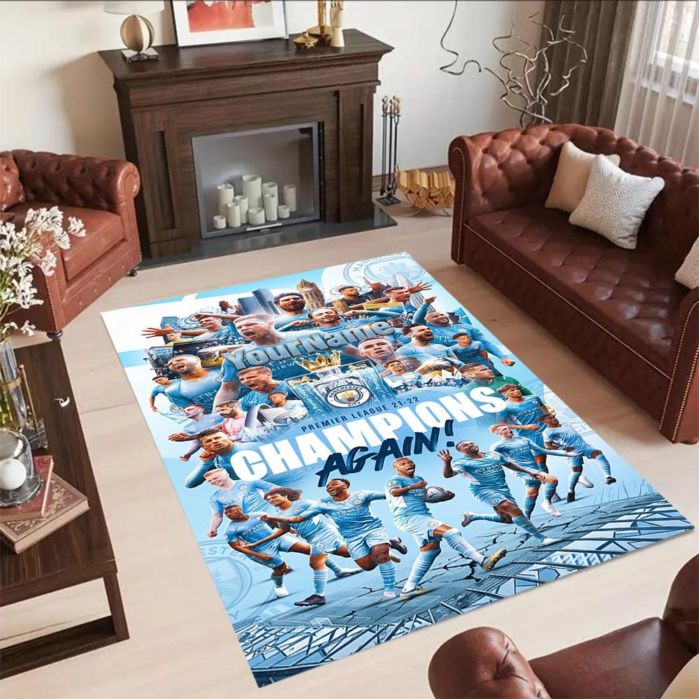Manchester City Customizable Name Floor Rug Office Rug Suitable for Kitchen Balcony Study room Living Rooms Anti-slip Rug Decorate Offices