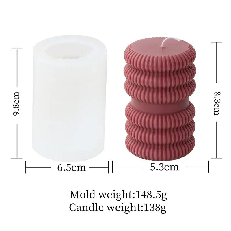 DIY New Cylindrical Tall Twirl Pillar Candle Mold Ribbed Aesthetic Twist Swirl Silicone Mould Geometric Striped Soy Wax Mold