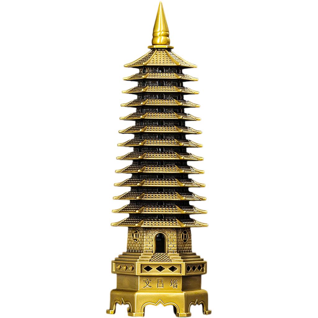 Aris & Juno 13-Tier Brass Pagoda Statue, 7 Inch Wen Chang Tower, Desk Decor for Home Office Study, Feng Shui Symbol for Education & Career Success,