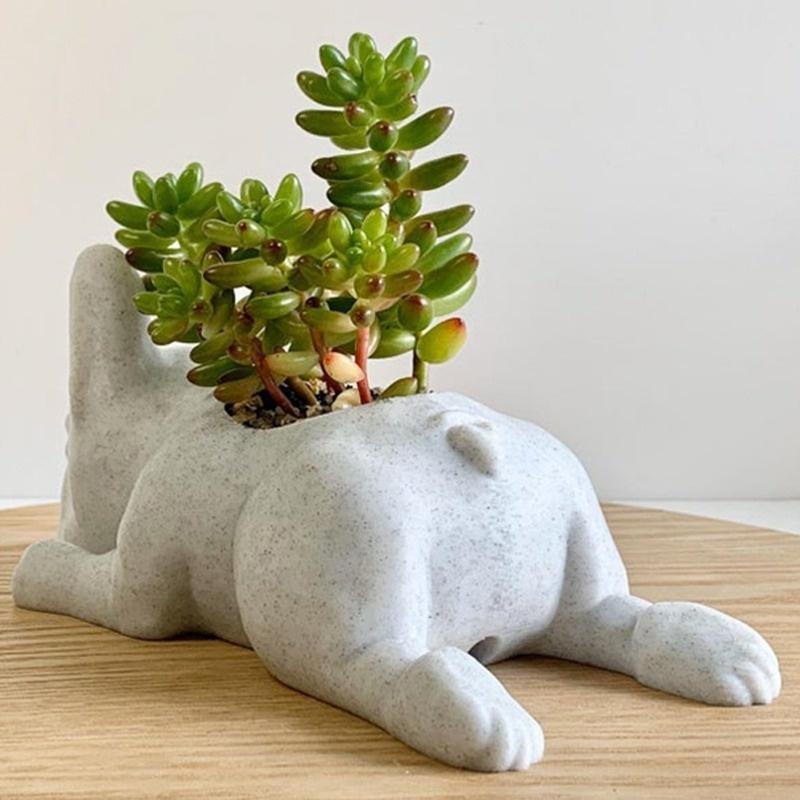 Creative Puppy Statue Flower Pot Resin Decoration Succulent Flower Pot Home Office Desktop Garden Decoration 10x5x3.5cm