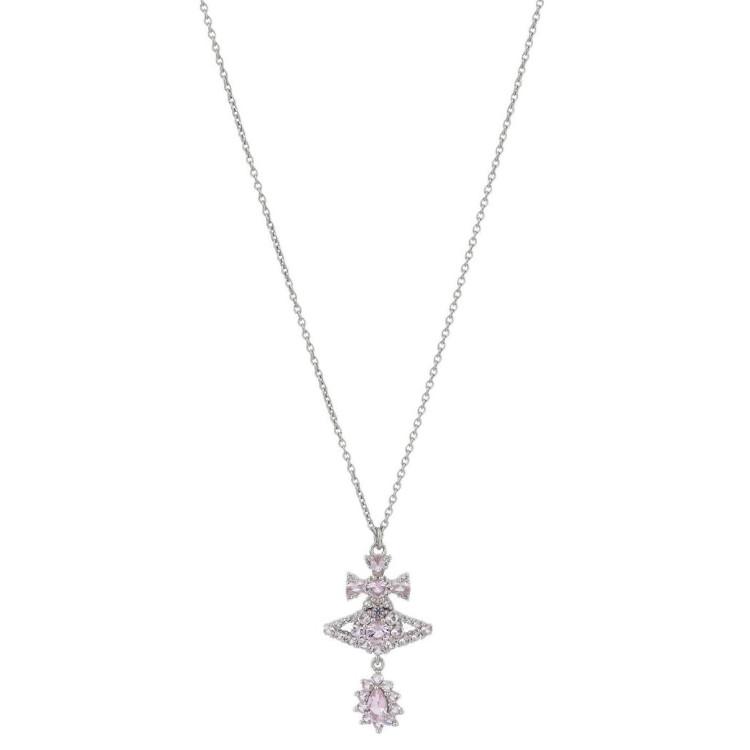 

Vivienne Westwood Masha Vintage Baroque Style Saturn Necklace Women necklace Silver Pink 630203FX-01P347-SM Basic Packaging-Dust Bag+Box