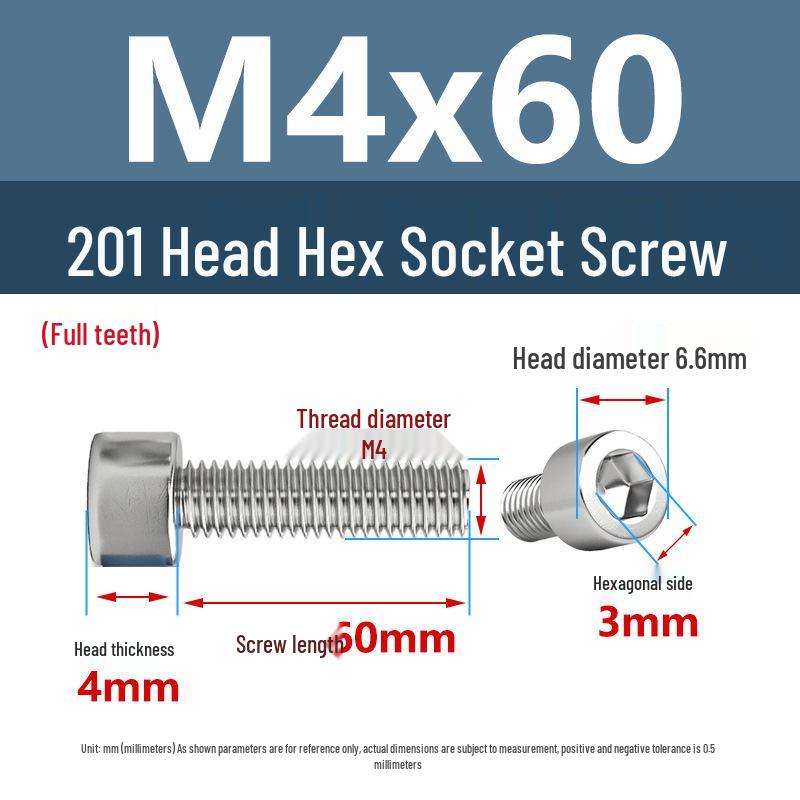 Yigu 201 Stainless Steel Cup Head Hexagon Screws and Bolts - M3, M4, M5, M6