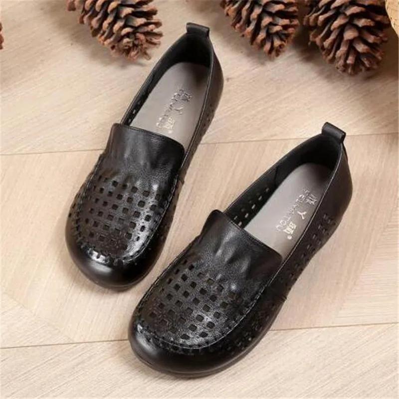 Fashion Luxury Comfortable Walk Shoes Women's Loafers Ballet Flats Elderly Woman Genuine Leather Moccasins Mom Vintage Soft Sole Shoes