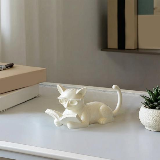 Yousheng Reading Cat Ornament, 3D Printed Desk Decor with Glasses & Book, Multi-Functional Phone Stand Holder Bookend, Eco PLA Home Decor Gift for