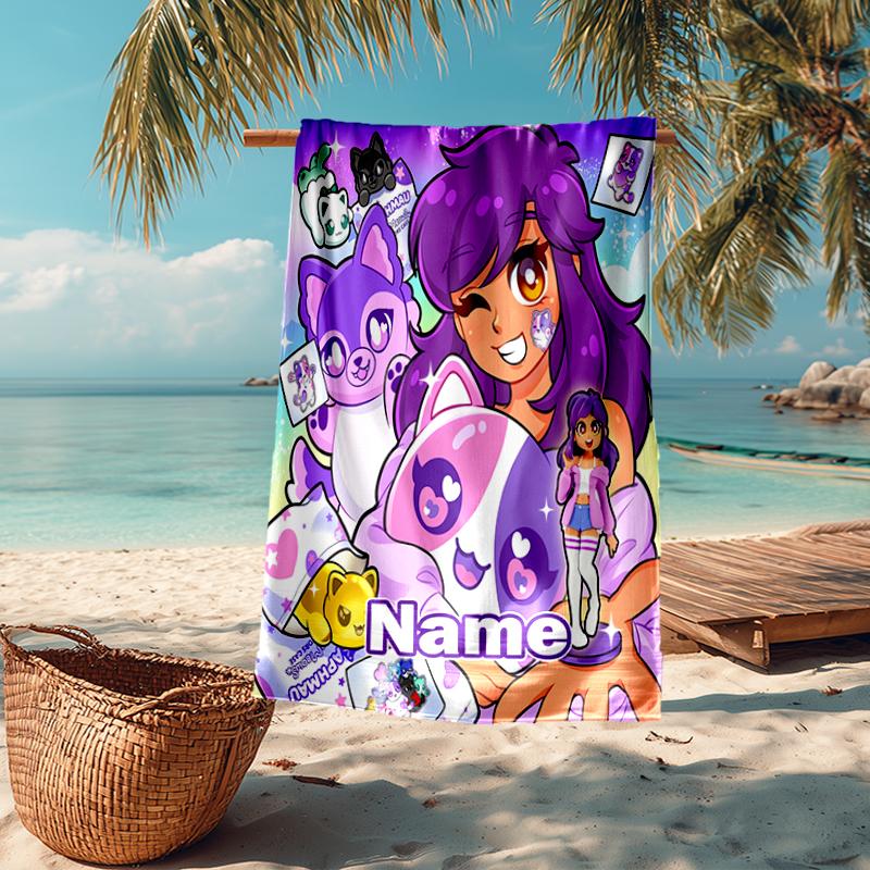 Custom Name Ultra-Soft Beach Towel with Aphmau Theme,Ideal for Pool - Camping, Diving - Perfect Travel Essential, Vibrant Beach Towel.