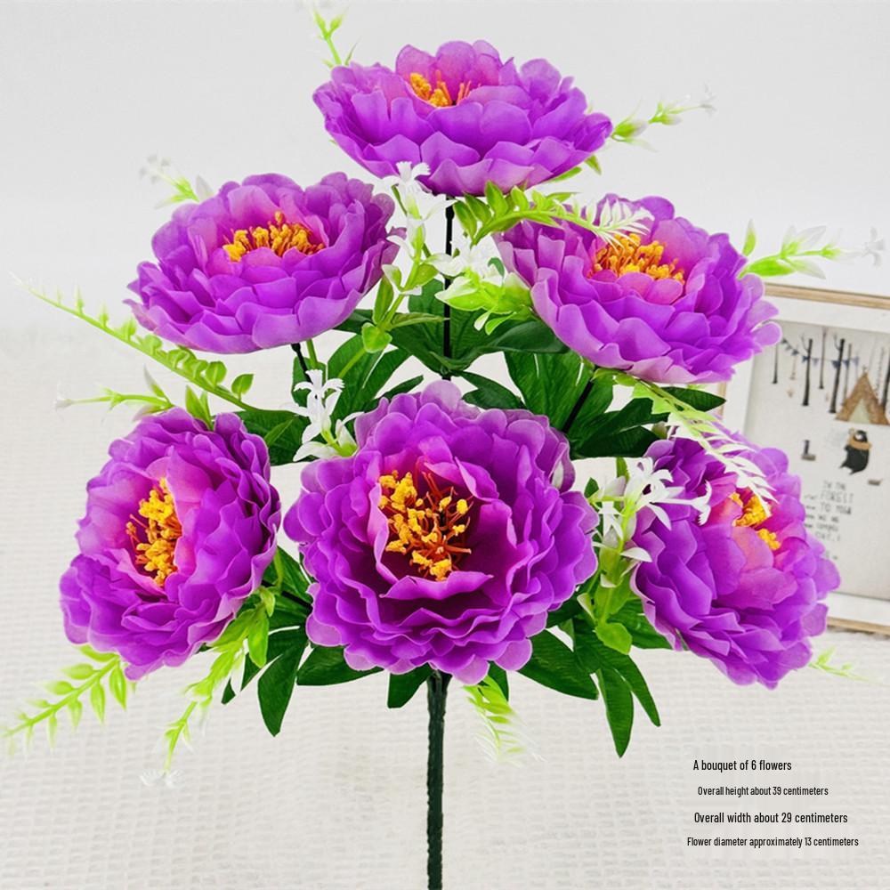 Curly Edge Red Rose Bouquet - 6 Head Artificial Silk Flowers for Living Room Decoration