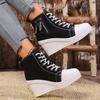 Wedge Side Zipper Increased High Breathable Sneakers 2025 New Women Lace-Up Platform Outdoor Wedge Invisible Heel Canvas Shoes