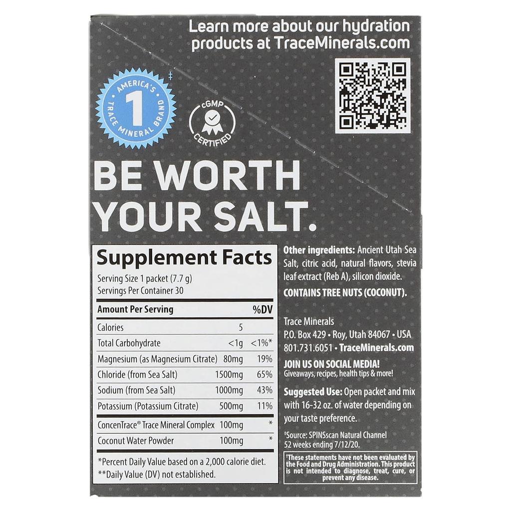 Trace, TM Sport, ZeroLyte, Electrolyte Drink Mix, Salty Citrus, 30 Packs, 0.27 Oz (7.7 G) Each