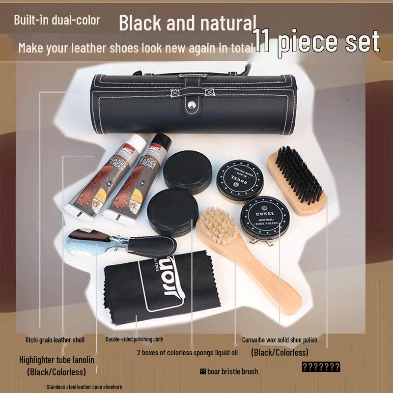 Jinrong Schuhputzset: Inklusive schwarzer und farbloser Politur, Lederpflegeöl, Wildschweinborstenbürste und Schuhanzieher als Geschenk.