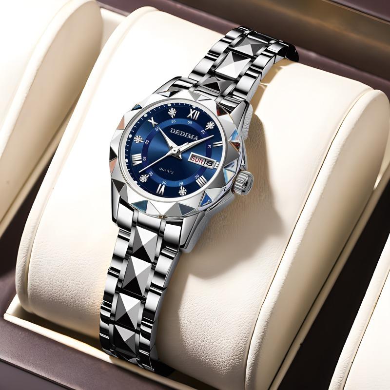 Top Brand New Fashion All-match Women's Diamond-encrusted Double Calendar Waterproof Luminous Watch Elegant Goddess Watch