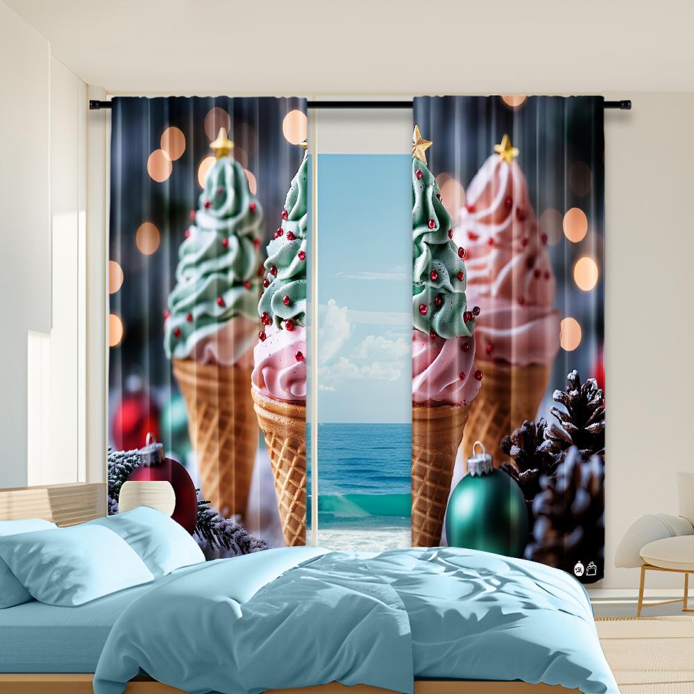 

Versatile Polyester Transparent Curtains Home Decoration Ice Cream Use Bedrooms Living Rooms Curtain Set Of 2 Made Washable Area Ready W100*H70(CM)-Rod Pocket&2PCS