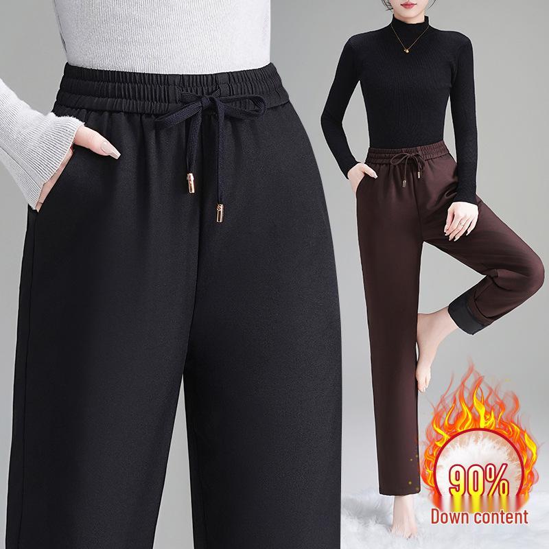 2025 New Style High Waist Slimming Winter Down Pants for Women: Thickened, Straight Leg, Warm Pants for Middle-Aged and Elderly