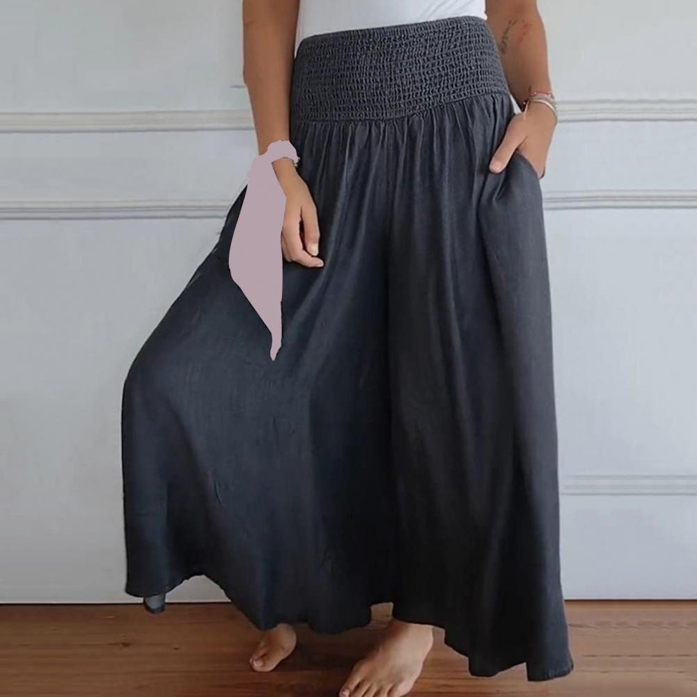 Ol Commuting Style Pants Comfortable Wide Leg Lounge Pants for Women High Waist Elastic Waistband Trousers with Pockets Loose