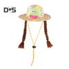 Pet Braided Hat Dog Straw Woven Hat Adjustable Pet Summer Shade Hat with Cute Frog Doll Pet Dress Up Prop Outing Headwear