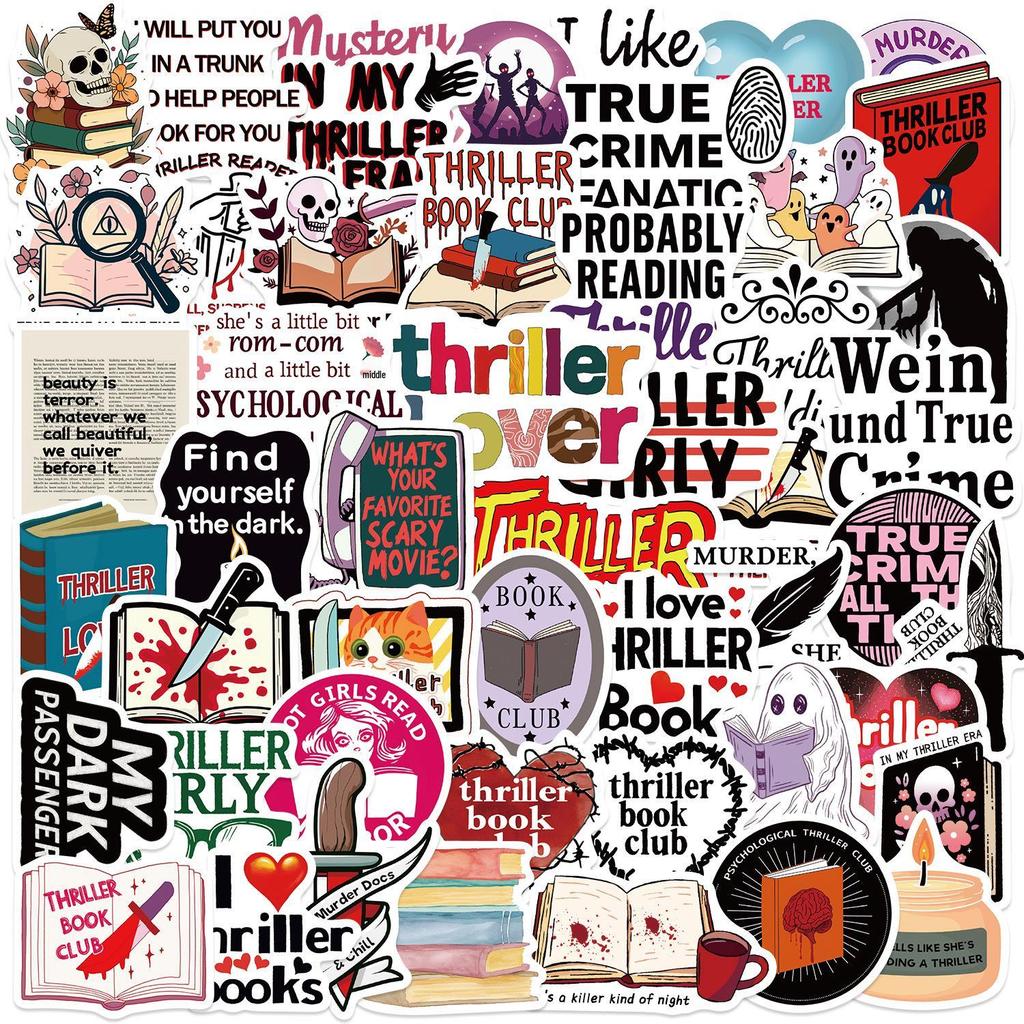 50 Thriller Book-Themed Waterproof Graffiti Stickers for Scrapbooks and Phone Cases