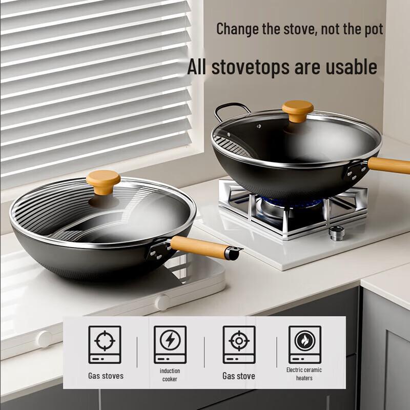 Jinsaozi KSISE Traditional Iron Wok 2-Piece Set