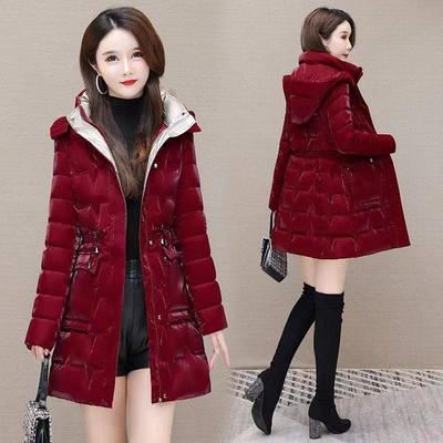 Glanzende katoenen jas voor dames, Koreaanse winter, dikke warme lange capuchon, parka's voor dames, casual, winddichte jassen voor dames