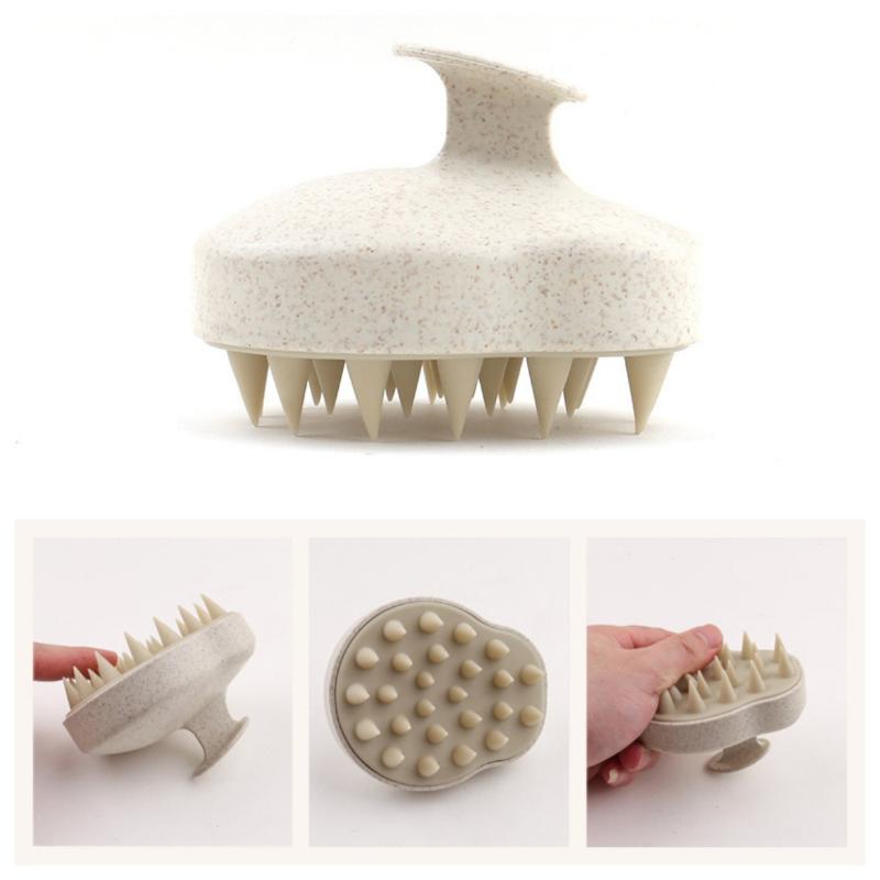 Silicone Shampoo Brush Wheat Straw Tpe Handle Massage Scalp Soft Comb Hair Washing Massage Deep Scalp Cleaning Shampoo Brush