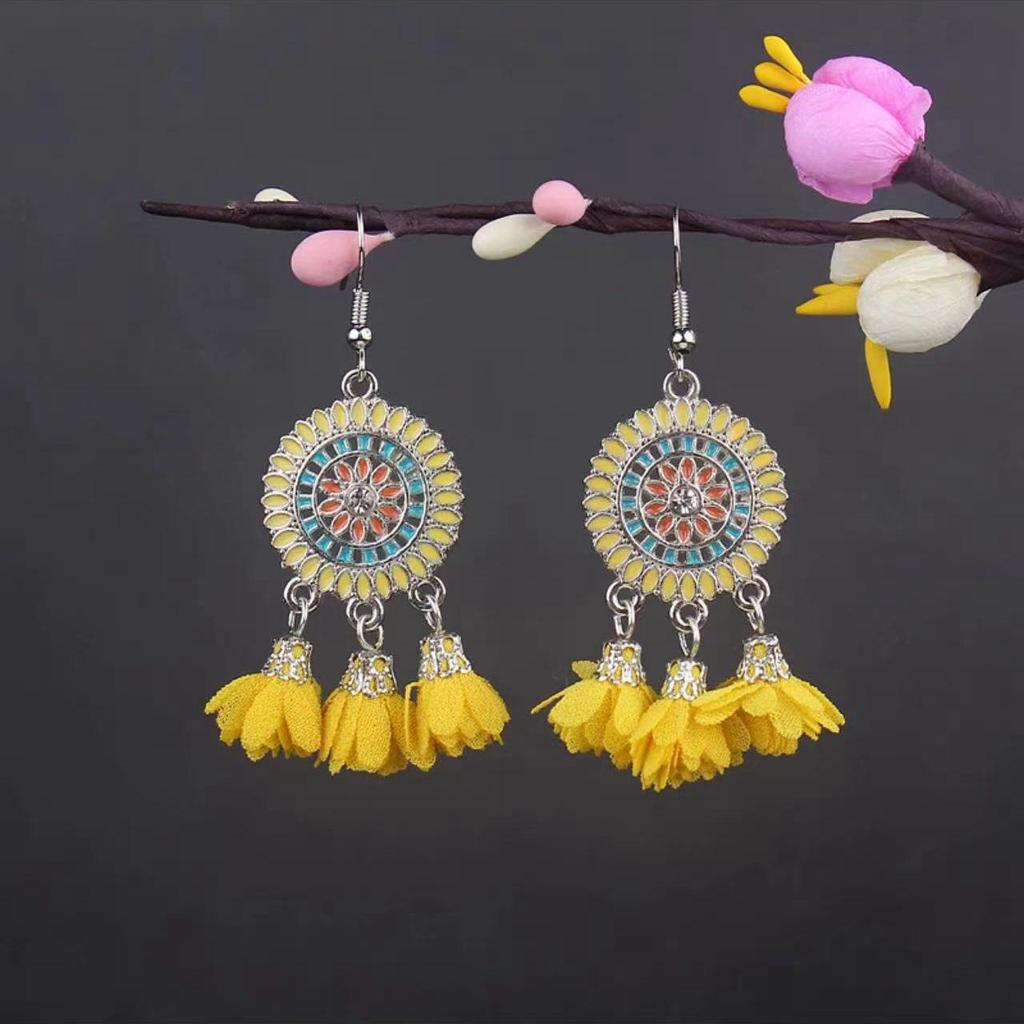 Bohemian Turquoise Owl Dream Catcher Tassel Earrings for Women