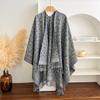 Womens Leopard Print Fringe Split Shawl Runway Fashion Cape Warm Winter