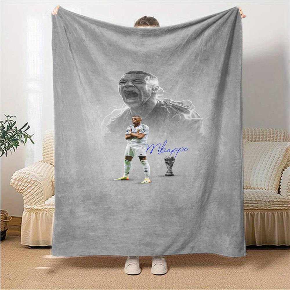 Star Player Kylian Mbappé Blanket Comfortable Great for Office Couch Bed for All Seasons Playful Design Best Holiday Gift for Friends Family