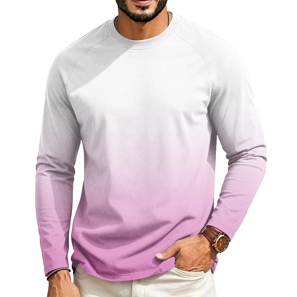 Men's Long Sleeve Raglan T-Shirt with Gradient Design for Casual Everyday Wear