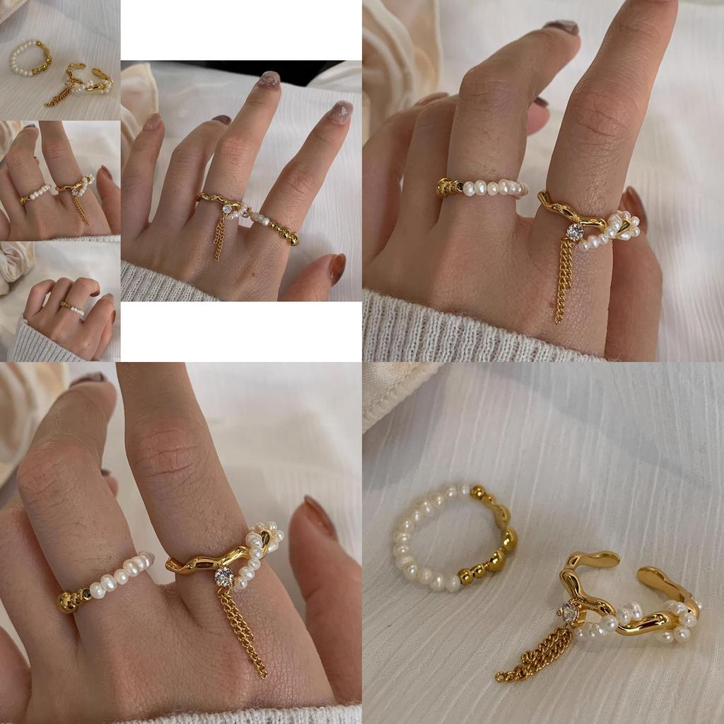 Fashionable Pearl Chain Open Ring For Women With Unique Geometric Design Ideal For Daily Wear