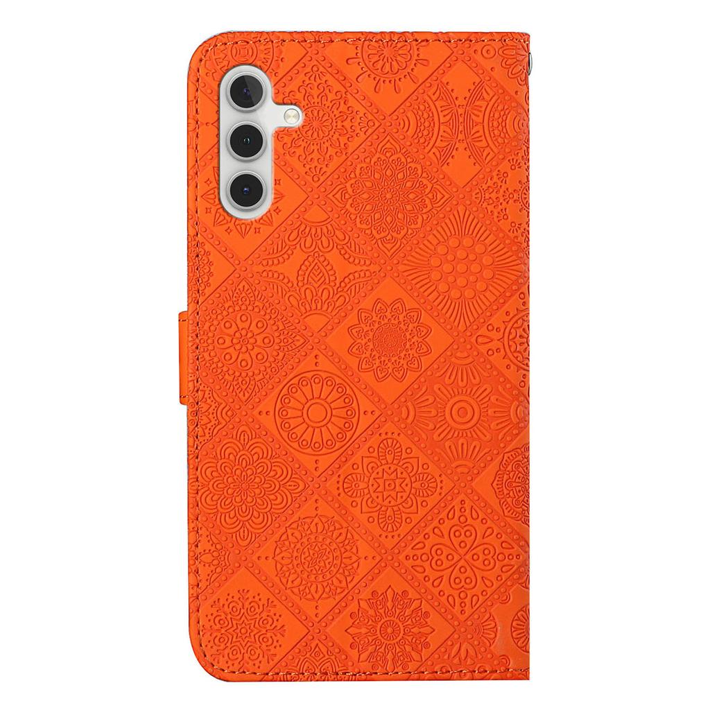 For Samsung Galaxy A35 5G Cell Phone Case Imprinted Ethnic Flower Leather Wallet Stand Cover