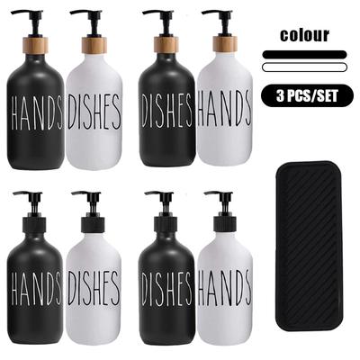 500ml White Black Dish Soap Dispenser Set for Kitchen Sink Hands Soap and Dishes Detergent Storage Bottle Refillable Bottles