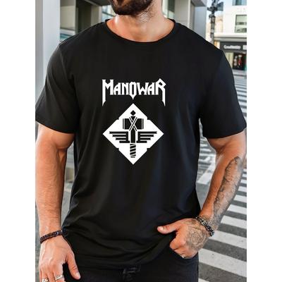 European Size Men'S Manowar Logo Pattern Summer Casual Short-Sleeve T-Shirt