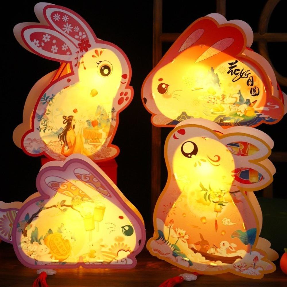 Luminous Mid-Autumn Festival Lantern Cartoon Lantern DIY Material Package Rabbit Lanterns  Gifts
