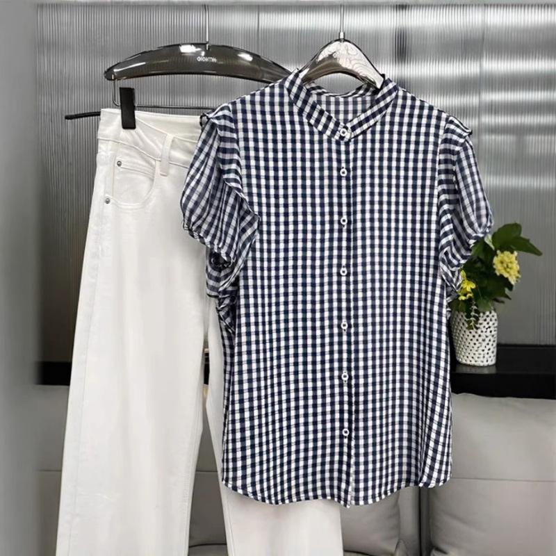 Trendy Plaid Women's Short-Sleeve Shirt - Summer 2025 Collection