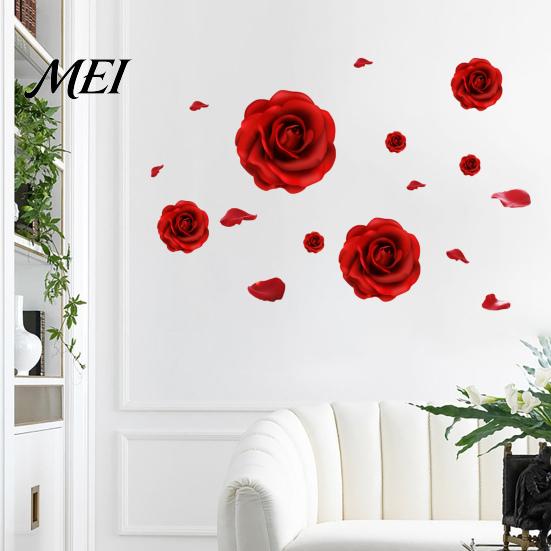 Anniversary Home Decoration Gift Romantic 3D Rose Flower Wall Stickers, Waterproof PVC Decal, Peel And Stick Removable Mural Art Decor, Decals