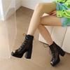 FOREADA Women Hollow Mesh Sandals Peep Toe Thick High Heels Lace-up Platform Sexy Comfort Jazz Dance Boot Ladies Shoes Summer 46
