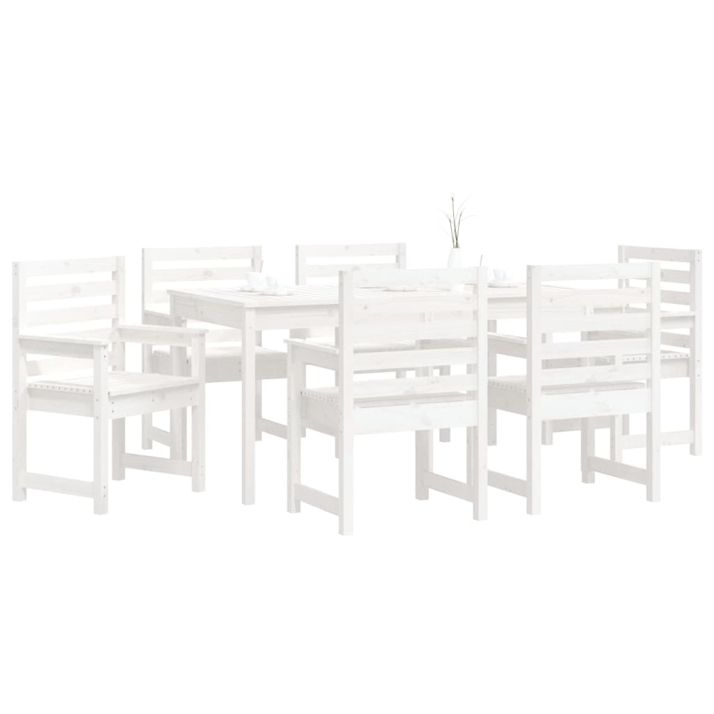 7 Piece White Solid Wood Pine Garden Dining Set