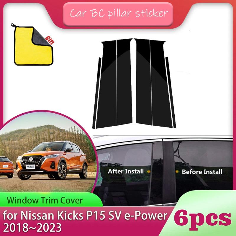6pcs Car Window Trim Cover B C Column Pillar Posts Door Sticker Decal Accessories for Nissan Kicks P15 SV E-Power 2018-