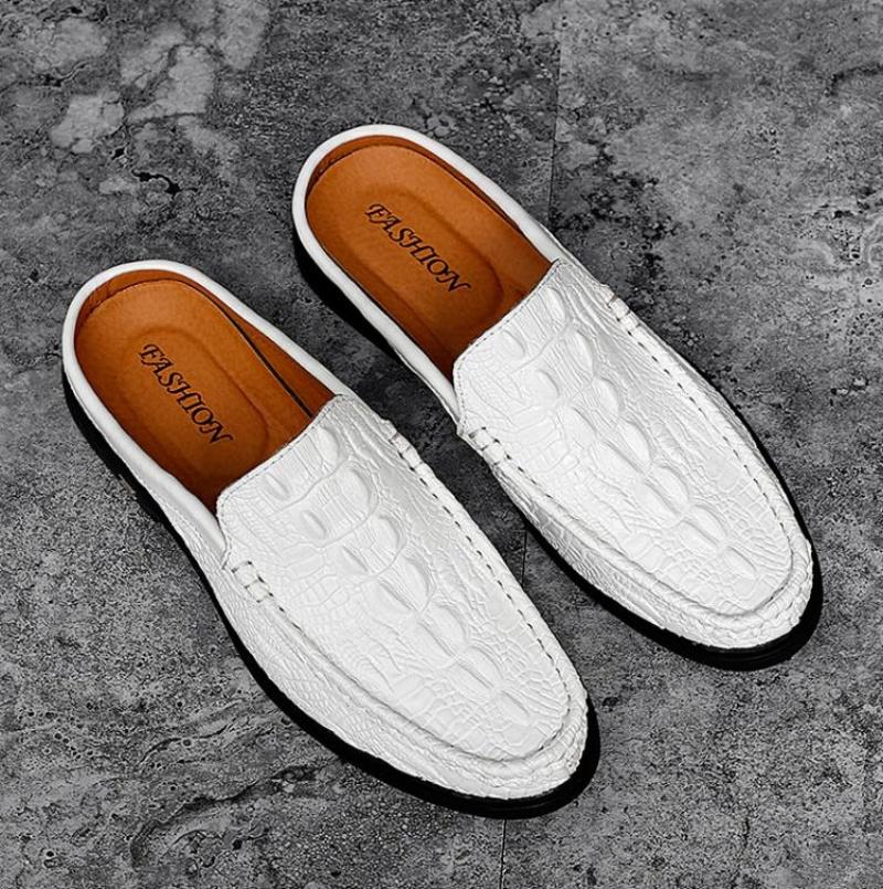 New Black Half Slippers Men Genuine Leatherr Shoes Men Casual Shoes Men Fashion Social Big Size Mocassin Elegantes Walking Shoes