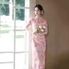 Pink National Style New Chinese Suzhou Long Cheongsam Improved Young 1011 New Women's High-end Sense Can Be Worn Daily