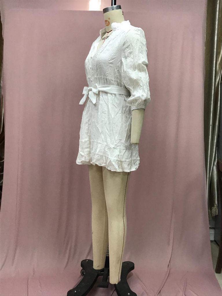 2025 Fall Women's V-Neck Long Sleeve Lace Ruffle Dress - European & American Style