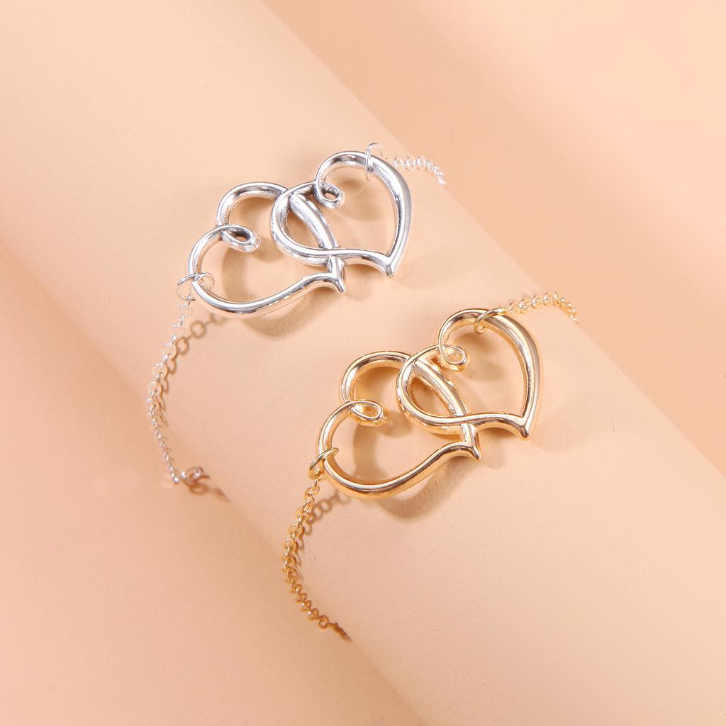 Fashion Double Peach Heart Alloy Anklet Simple Hollow Love Beach Anklet Bracelet Accessories Jewelry For Women Girlfriend Gifts