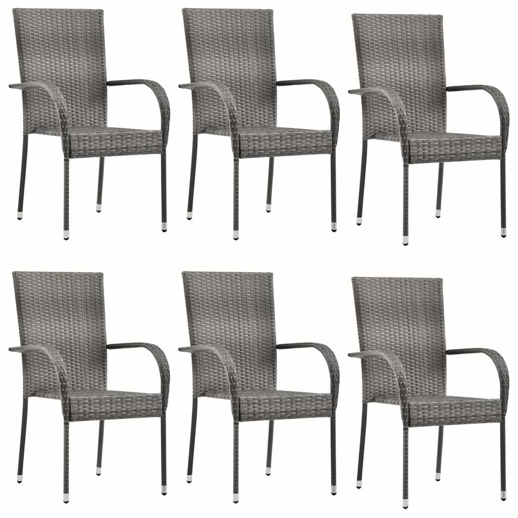 7 Piece Outdoor Dining Set Grey Poly Rattan