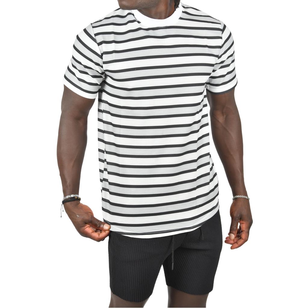 DeepSEA Yatay Çizgili Bisiklet Yaka Slim Fit Likralı Tişört 2403228