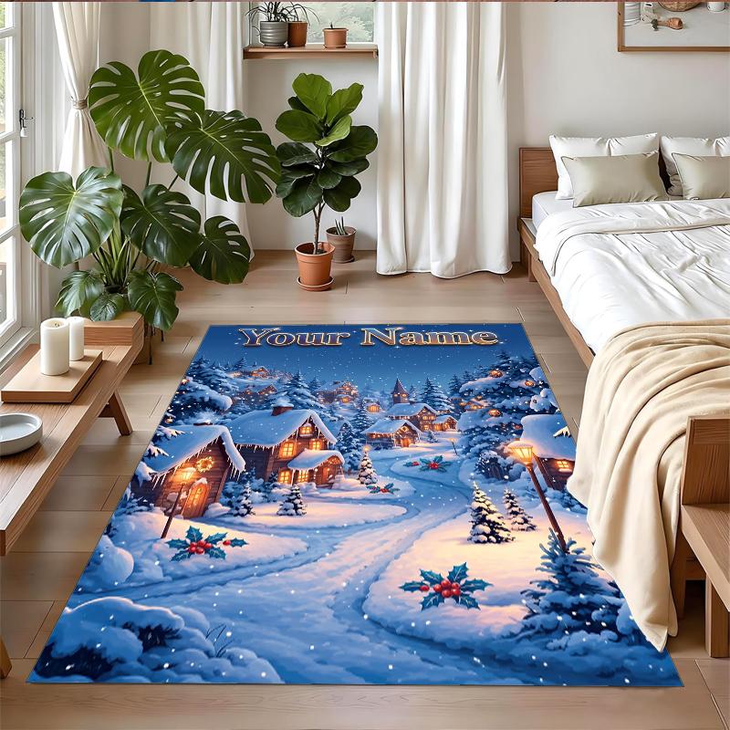 Christmas Custom Name Printed Square Area Rug Soft Non Slip Floor Carpet For Bedroom Holiday Gift