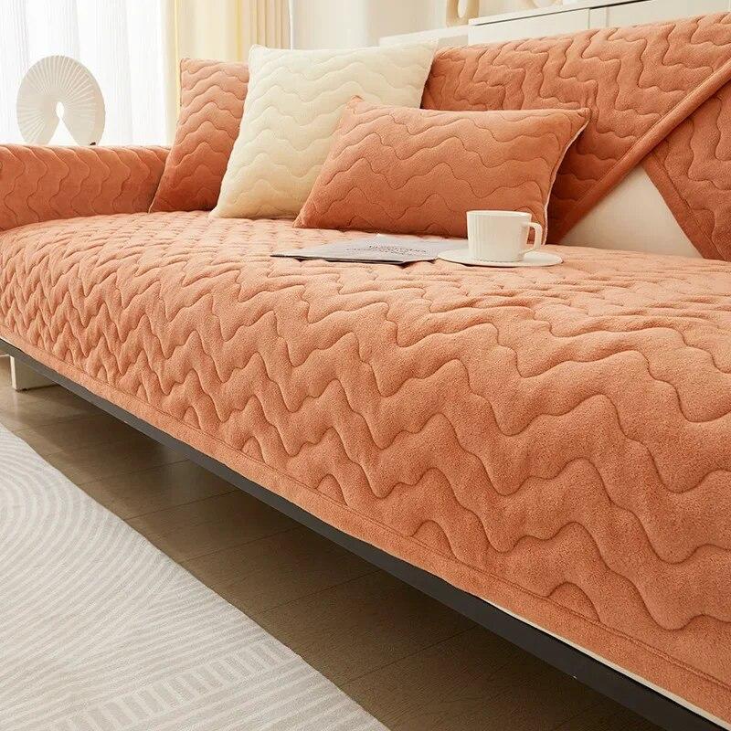 

Чехол для дивана с волнистыми линиями, зимнее утолщение, теплое плюшевое полотенце для дивана, нескользящее кожаное универсальное однотонное диванное полотенце для гостиной 70x70cm 1pcs