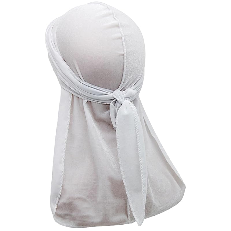 

[Miracroute] velvet fabric Dorag durag hip pop dance DU-RAG duerag black white hiphop costume velvet luster (white)