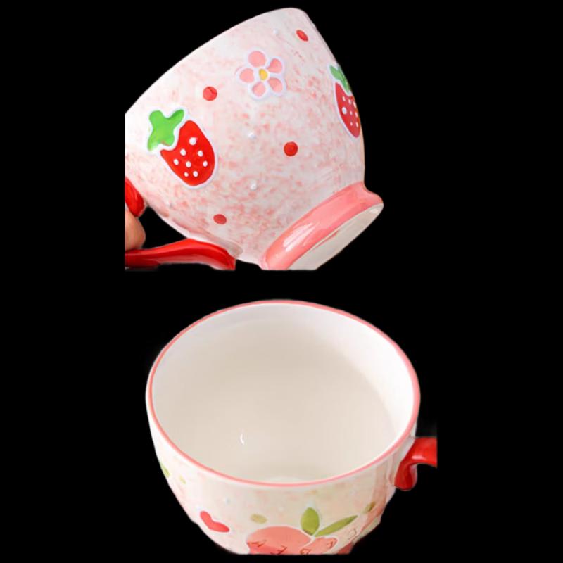 Joyrun Large Ceramic Strawberry Mugs - Set of 2