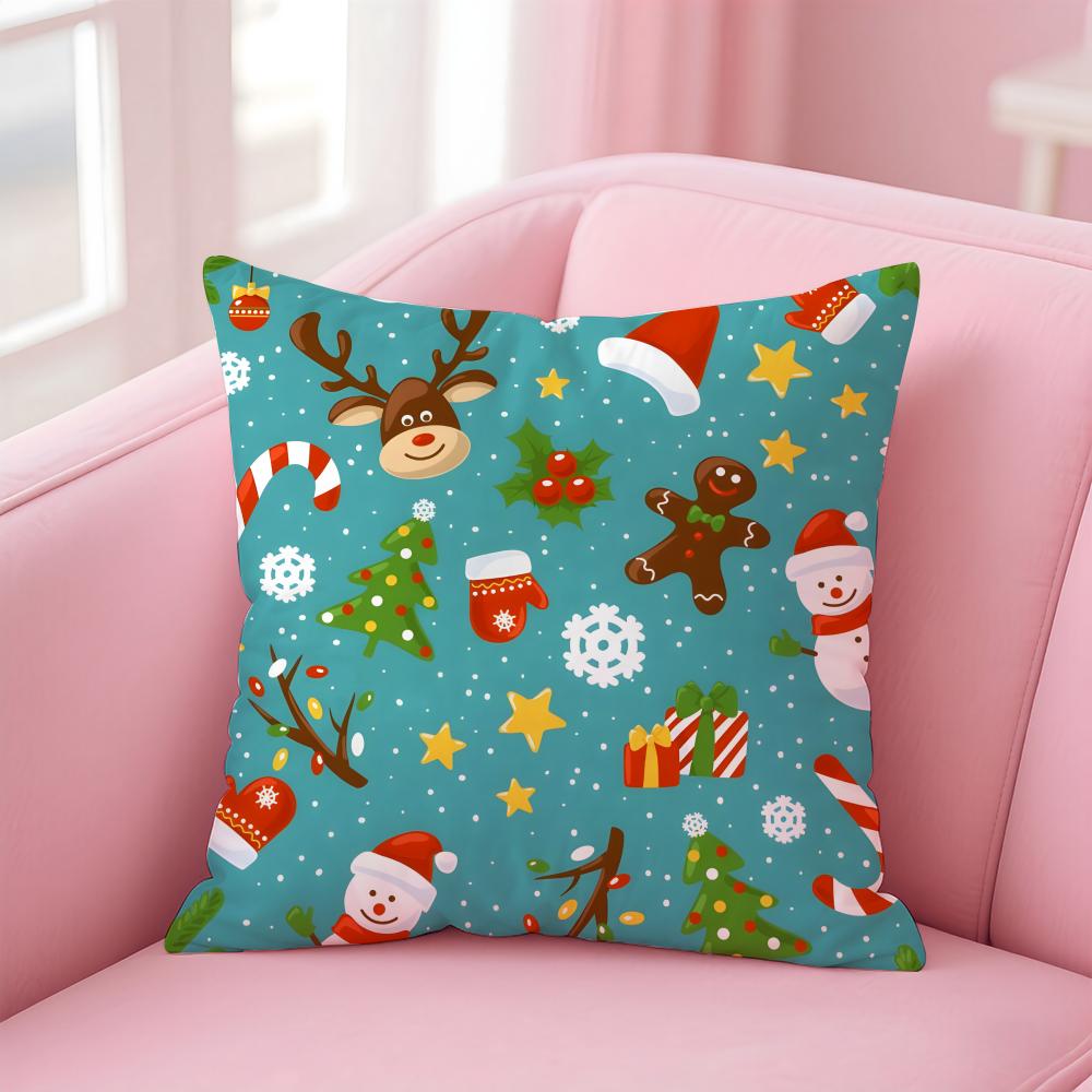 Cchristmas Illustration Cushion Cover Pillowcase Short Plush Invisible Zipper Room Sofa Cushion Cover