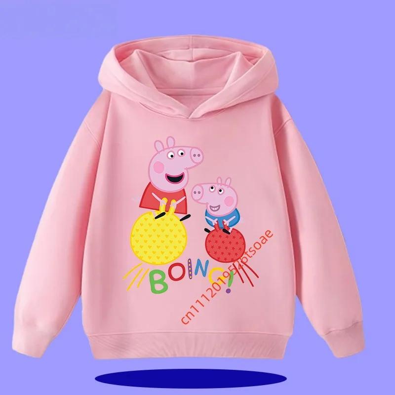 Peppa Pig children's hooded sweatshirt for boys, girls, casual wear, 2026 new style, cartoon print on the shirt