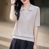 Zhenxu Women's Tencel Linen Polo Knit Top